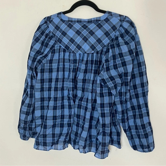 Draper James Midnight Plaid Pleated Puff Shoulder Blouse Top XL NWT - Picture 6 of 6